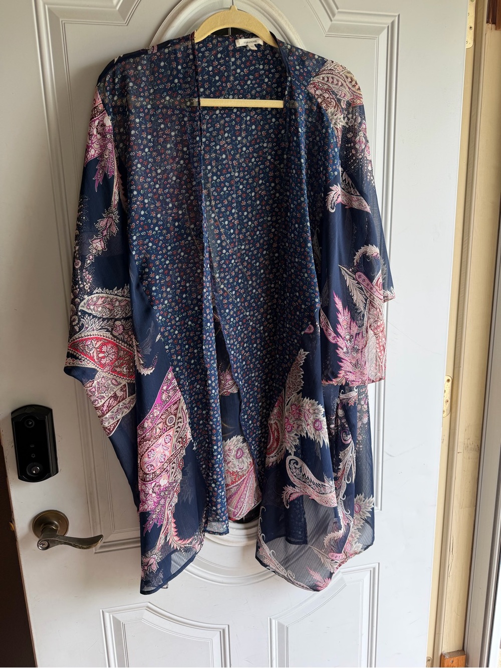 Maurices Navy Kimono Jacket with Pink Paisley Print